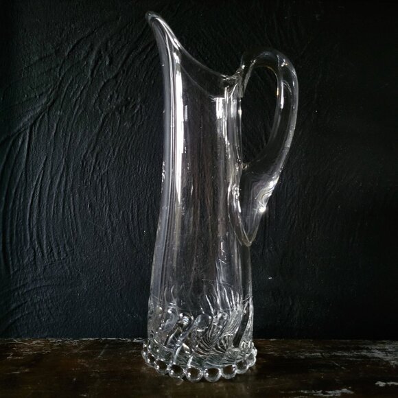 Antique Liberty Glass Co Swirl & Ball Heavy Glass Pitcher Beaded Bottom - Picture 3 of 7